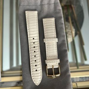 Michele White Lizard 18mm watch strap with leather backing